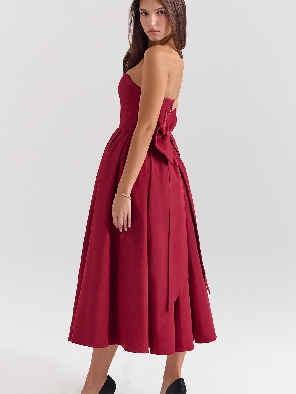 NWT House of CB Pandora Strapless Midi Dress in Deep Red